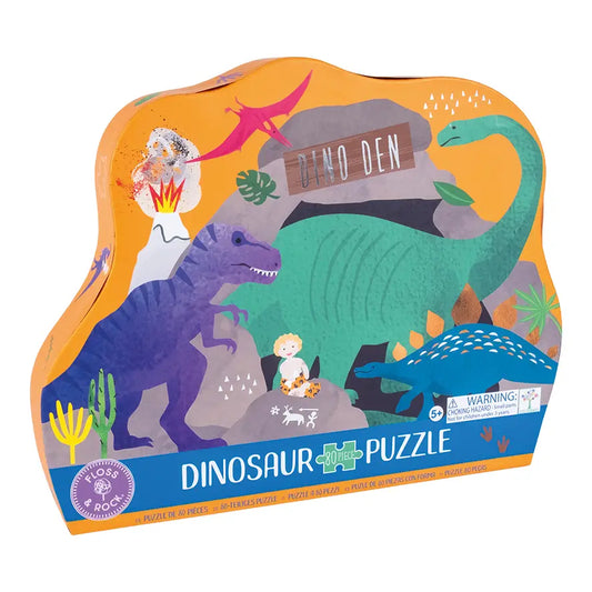 Floss & Rock Dino 80-piece Diplodocus shaped jigsaw puzzle with a themed shaped box, suitable for children’s play and learning.