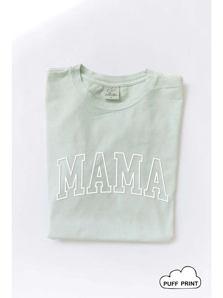 Oat Collective - Mama Puff Print Mineral Washed Graphic Top Sage