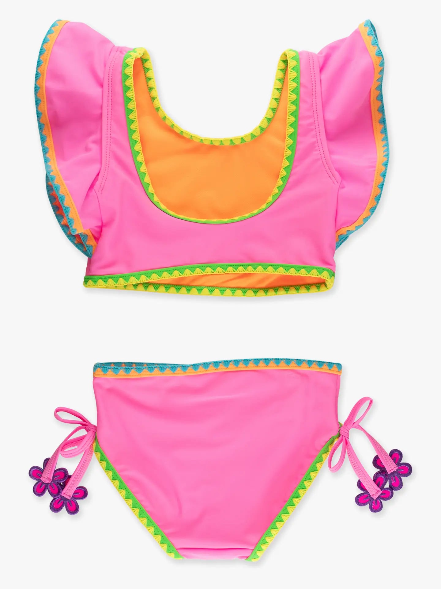 Neon Pink Crochet Detail Butterfly Tankini 2-Piece Swimsuit