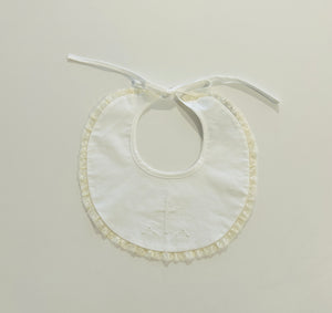 Baby Sen - White Bib - Ecru Cross