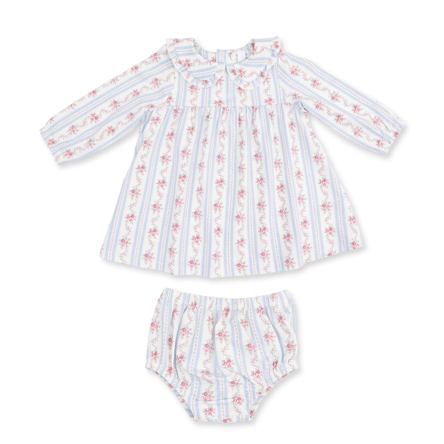 Angel Dear Anna Floral Stripe Dress Set for girls, featuring a colorful floral and stripe pattern on a soft fabric.