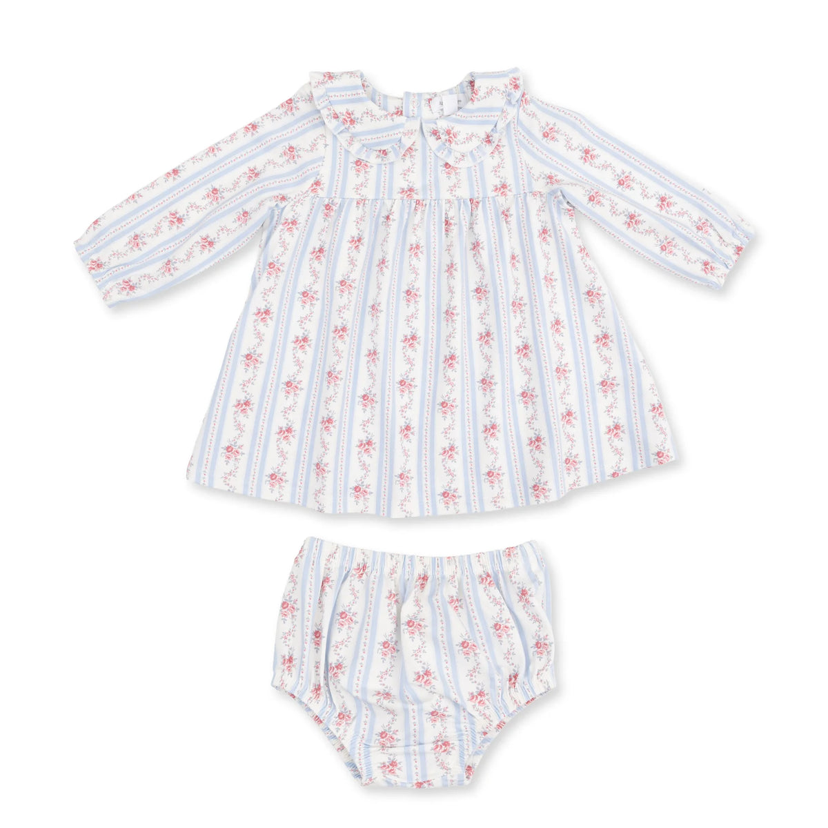 Angel Dear Anna Floral Stripe Dress Set for girls, featuring a colorful floral and stripe pattern on a soft fabric.