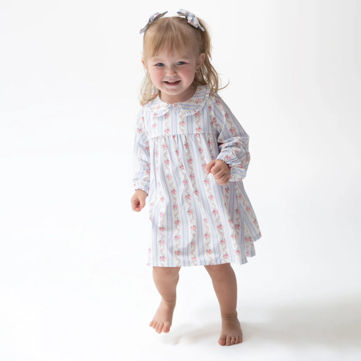 Angel Dear Anna Floral Stripe Dress Set for girls, featuring a colorful floral and stripe pattern in a charming, comfortable design.