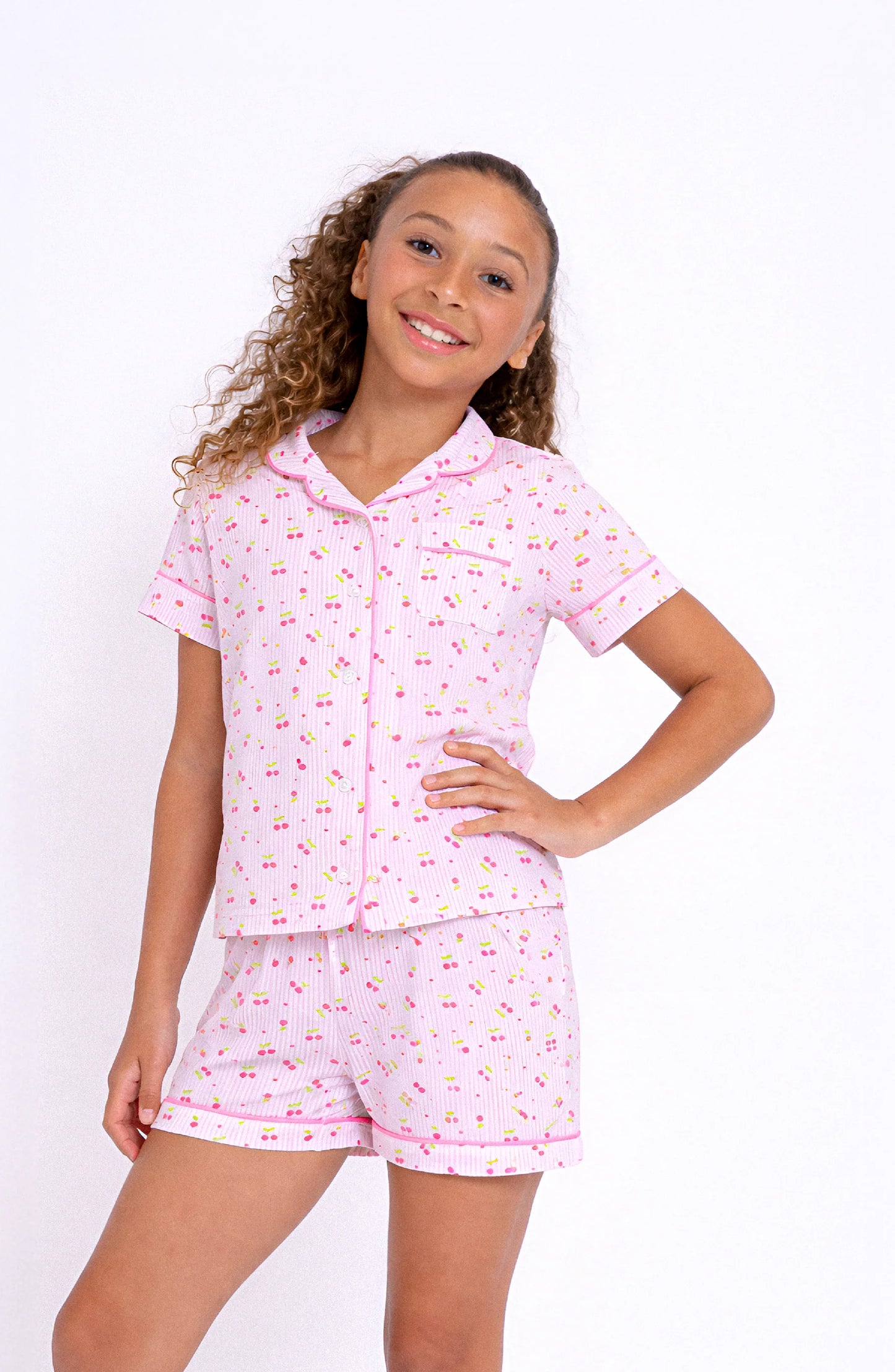 Cherry Stripes Jersey Short Sleeve PJ Set