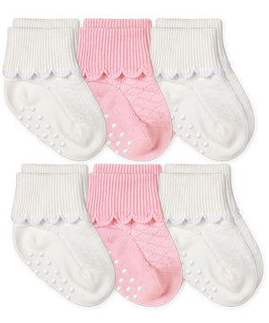 Jefferies Socks - Non-Skid Scalloped Turn Cuff Socks 6 Pair Pack