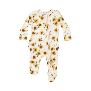 Angel Dear - Ribbed Baby Sunflowers - 2 Way Zipper Ruffle Footie