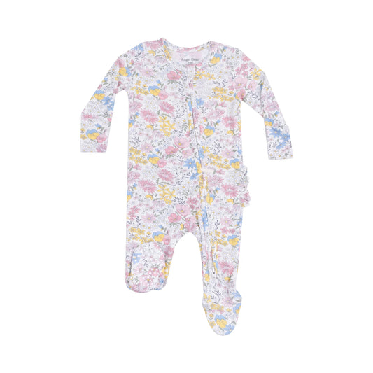 Angel Dear - Viola Floral Ruffle Zip Footie