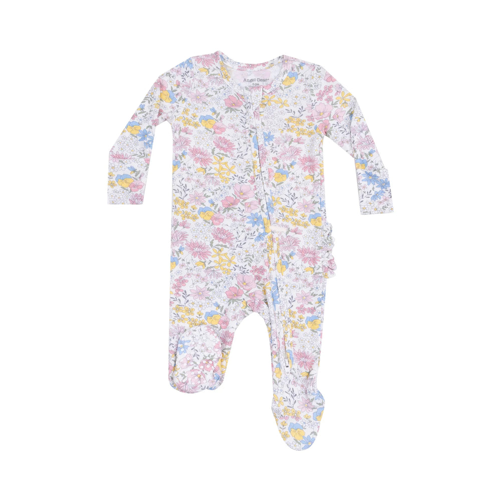 Angel Dear - Viola Floral Ruffle Zip Footie