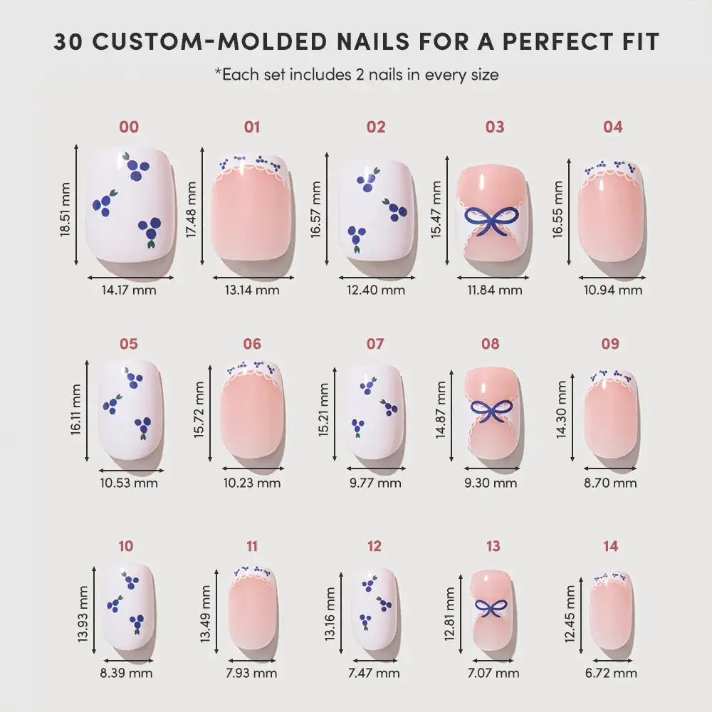 Blue Glamnetic Kiss Press-On Nails in short squoval shape, showcasing glossy, vibrant blue nail tips with natural cuticle detail.