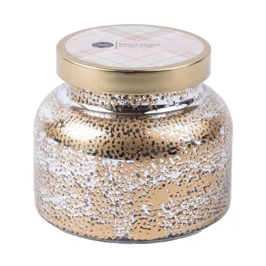 Bridgewater Candle Company Sweet Grace Mercury Jar Candle with elegant glass container and white wax, decorative home fragrance.