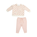 Angel Dear - Pink Checkerboard Sweatshirt + Jogger Set