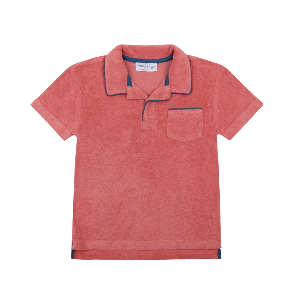 Minnow - Unisex Poppy Red French Terry Polo with Ribbed Hem