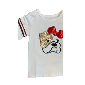 Lulu Bebe - Sequin Bulldog Puff Sleeve Tee