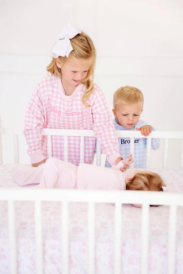 Palm Beach Pink Gingham with Hamptons Hot Pink Big Sister Cassidy Comfy Crewneck