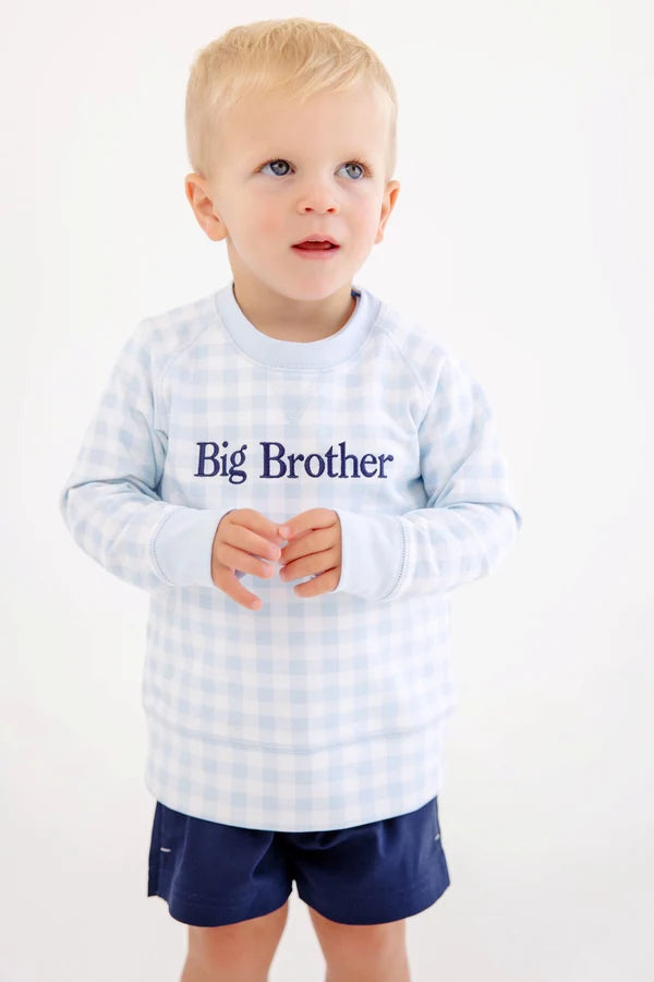 Buckhead Blue Gingham with Nantucket Navy Big Brother Cassidy Comfy Crewneck