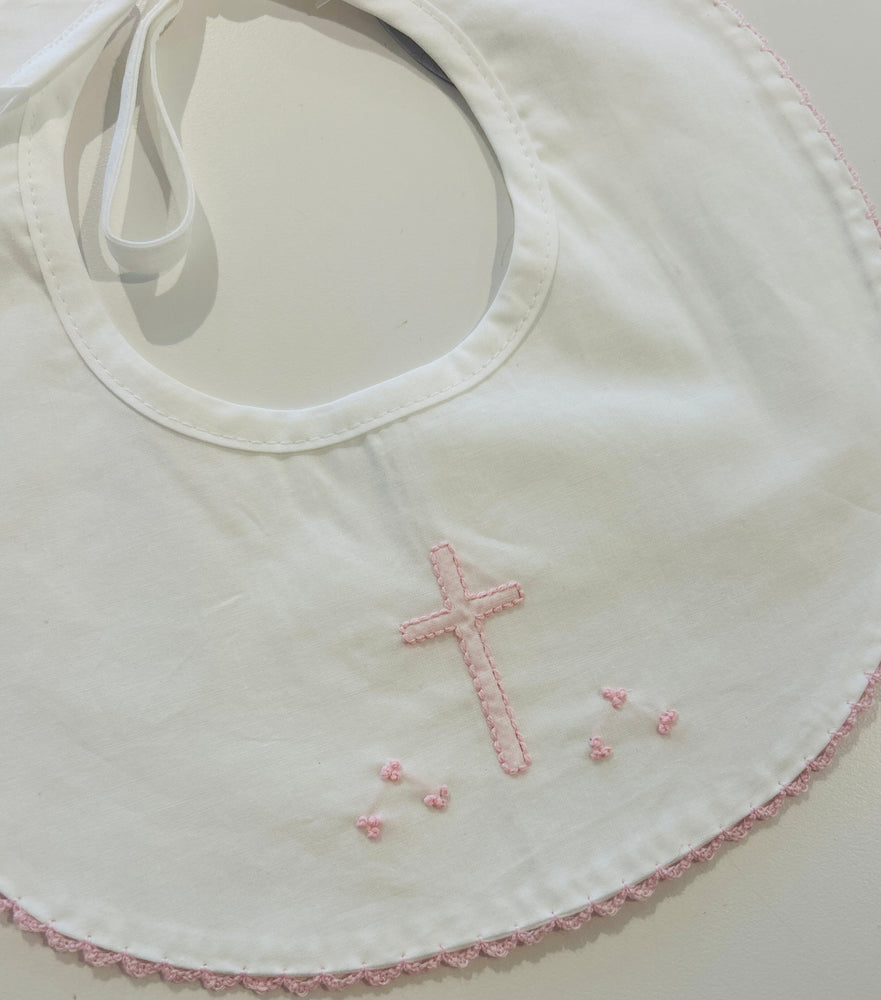 Baby Sen - White Bib - Pink Cross