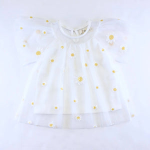 doe a dear - Sequin Floral Mesh Top White