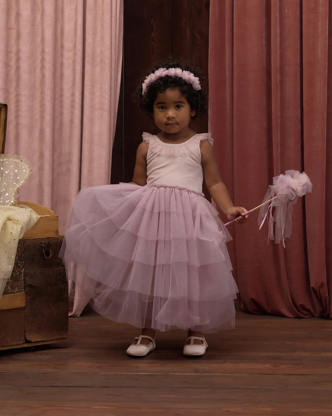 Noralee Sugar Plum Pom Pom Crown and Wand set with colorful pom poms, perfect for dress-up and imaginative play.