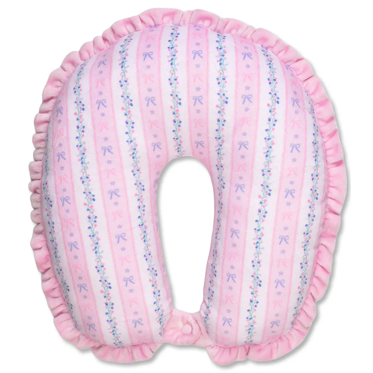 Iscream floral stripes neck pillow with colorful fabric and plush cushioning for comfortable travel or relaxation.