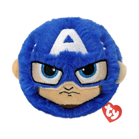 Ty Captain America Beanie Bouncer featuring a plush Captain America character with a soft beanie hat and a bouncing toy attachment.