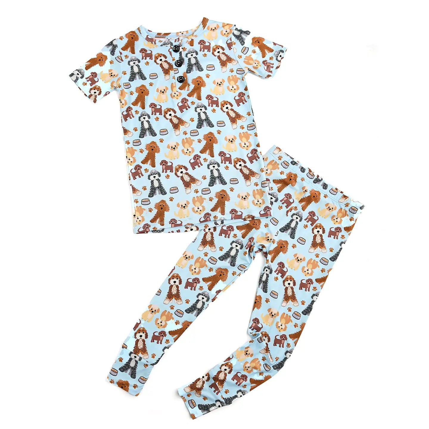 Gigi and Max Griffin Two Piece Sleepies set for kids, featuring a cute doodle dog design in soft bamboo fabric.