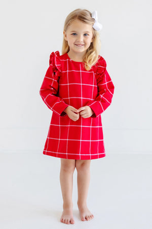 The Beaufort Bonnet Company -Long Sleeve Ruehling Ruffle Dress - Woven Yarn -Woodland Avenue Windowpane