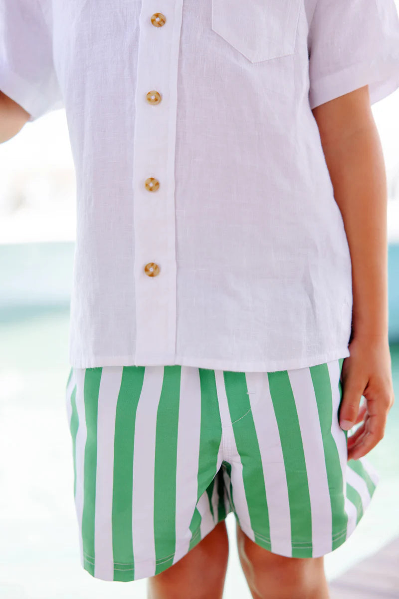 The Beaufort Bonnet Company - Turtle Bay Swim Trunks Kiawah Kelly Green Stripe/Buckhead Blue