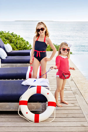 The Beaufort Bonnet Company - Navy & Red Palm Beach Bathing Suit