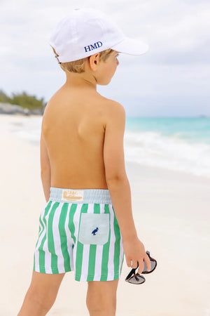 The Beaufort Bonnet Company - Turtle Bay Swim Trunks Kiawah Kelly Green Stripe/Buckhead Blue