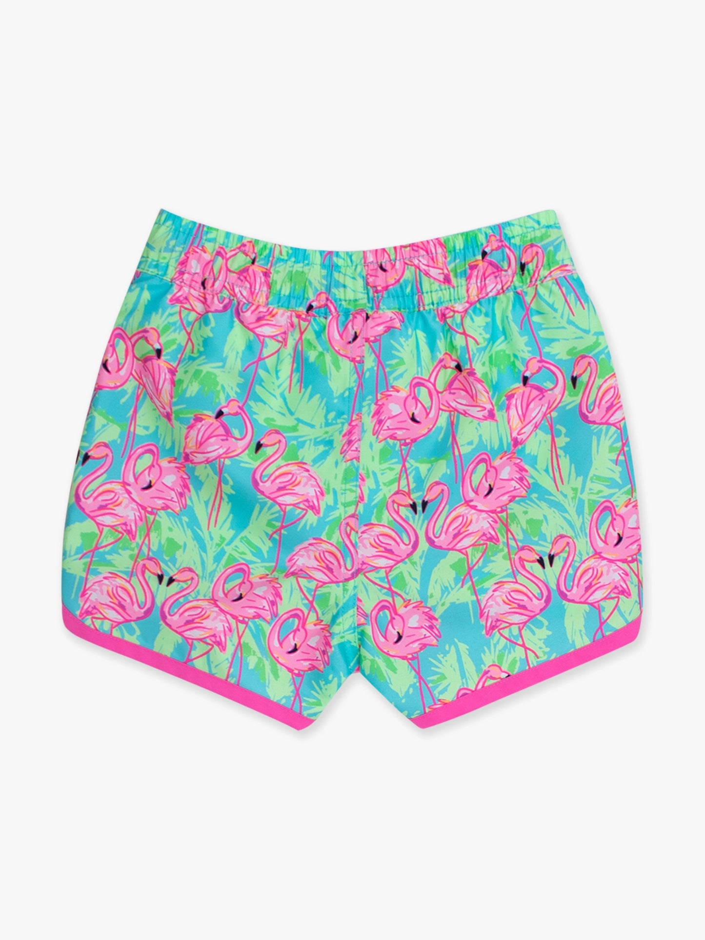 Neon Flamingo Fun Dolphin Hem Swim Trunks