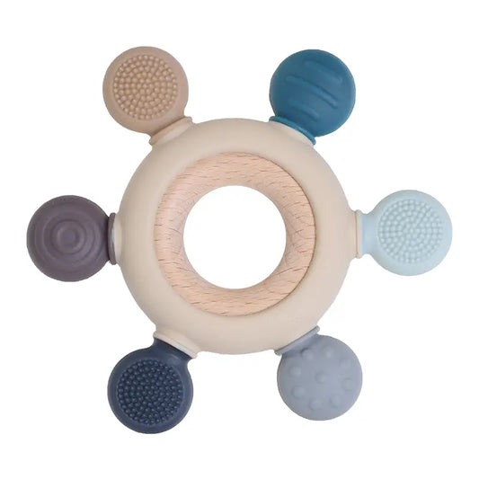 Land of Petite - Silicone/ Wood Teether- Blue