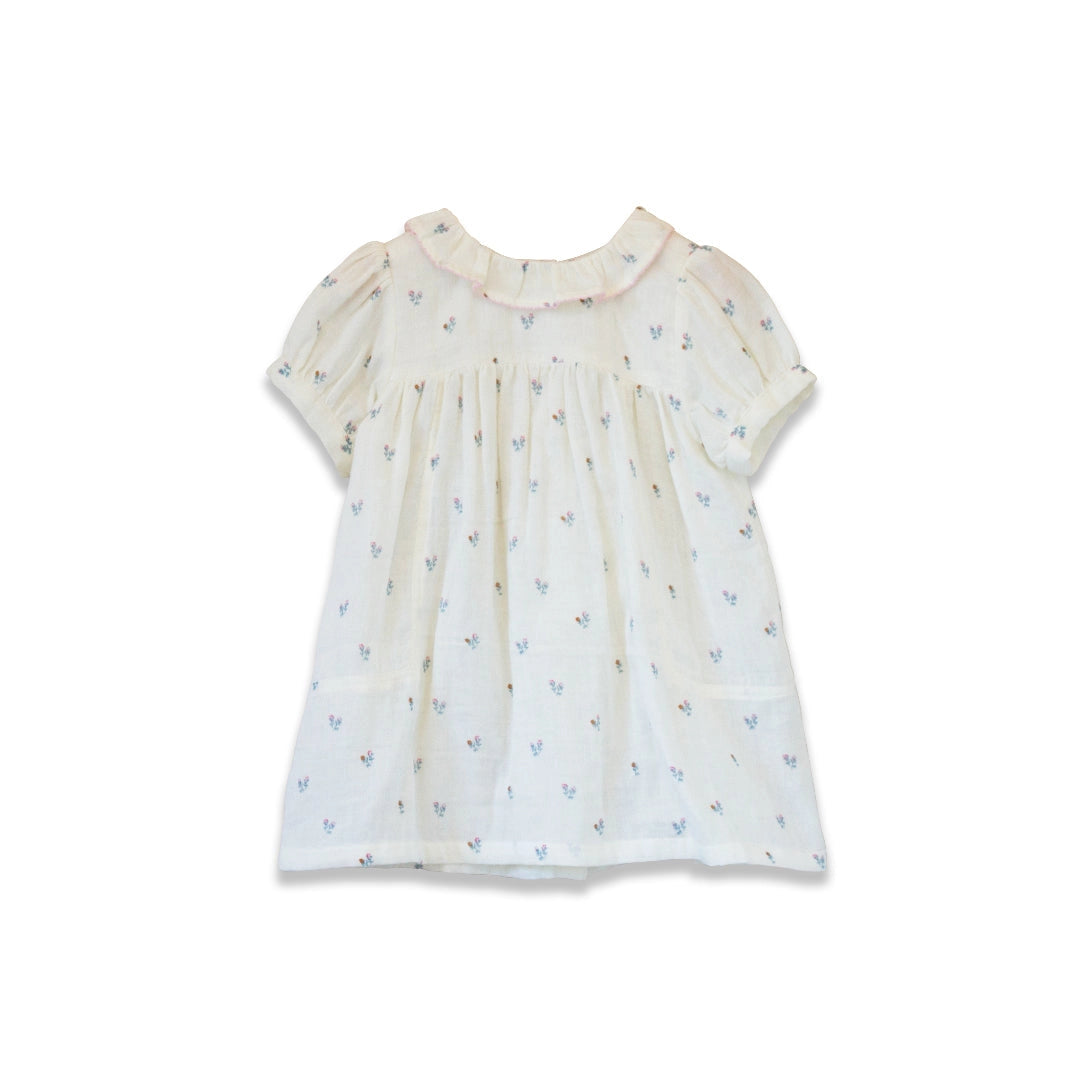 Petit Floret Toddler Emily Dress with lace trim by Beet World, featuring a pastel-colored dress with delicate lace details.