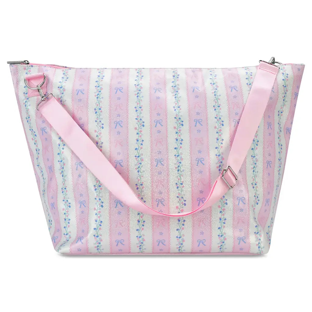 Iscream Floral Stripes Weekender bag with colorful floral and stripe pattern, spacious design for travel or weekend trips.