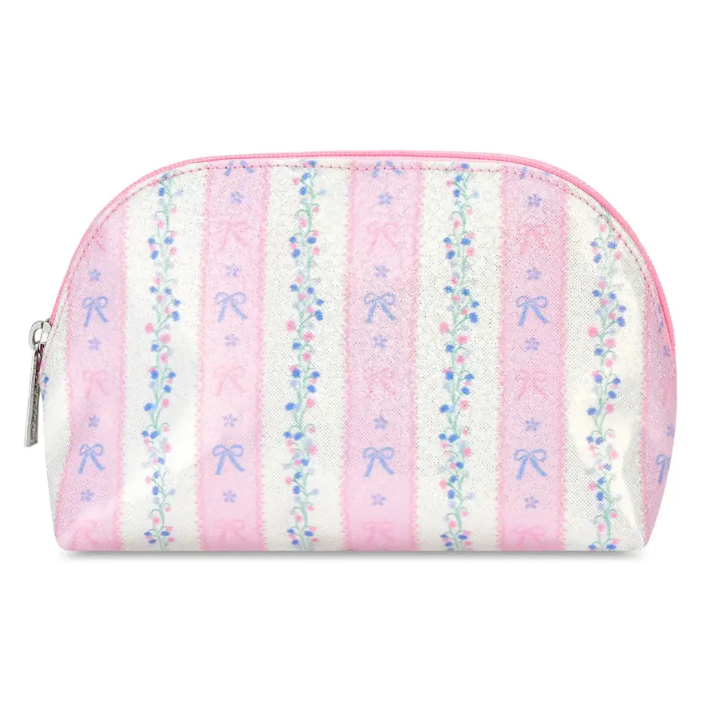Iscream floral stripes oval cosmetic bag with colorful floral and stripe pattern, ideal for storing beauty essentials.