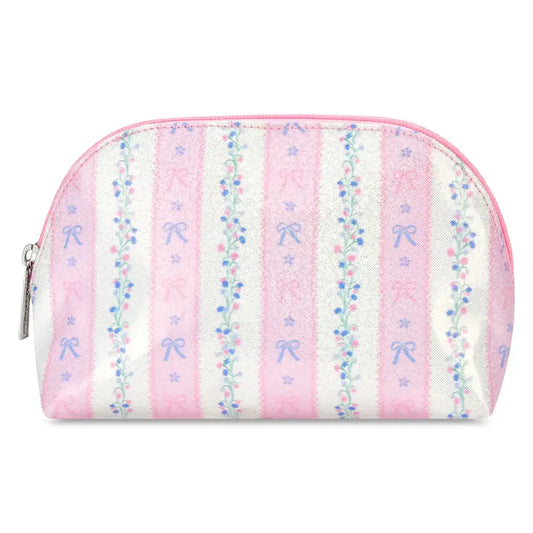 Iscream floral stripes oval cosmetic bag with colorful floral and stripe pattern, ideal for storing beauty essentials.