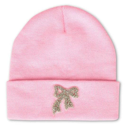 Colorful Iscream Bow Beanie for children featuring a large decorative bow, perfect for stylish winter wear.