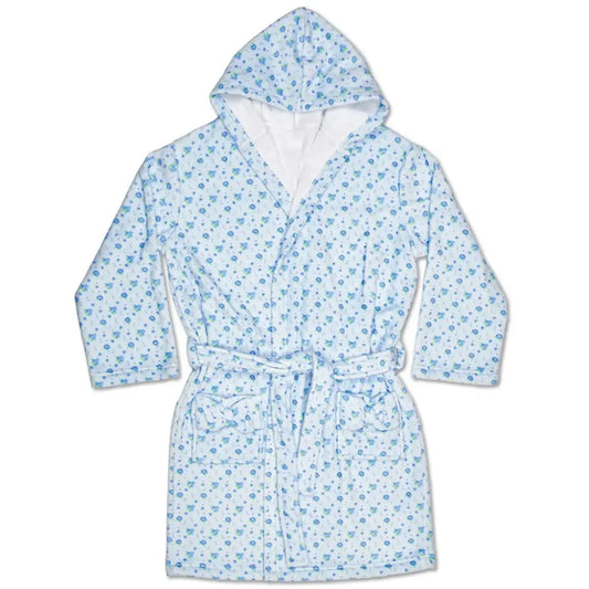 Blue Ditsy Plush Robe by Iscream, featuring soft fabric with a charming blue floral pattern, perfect for cozy wear.