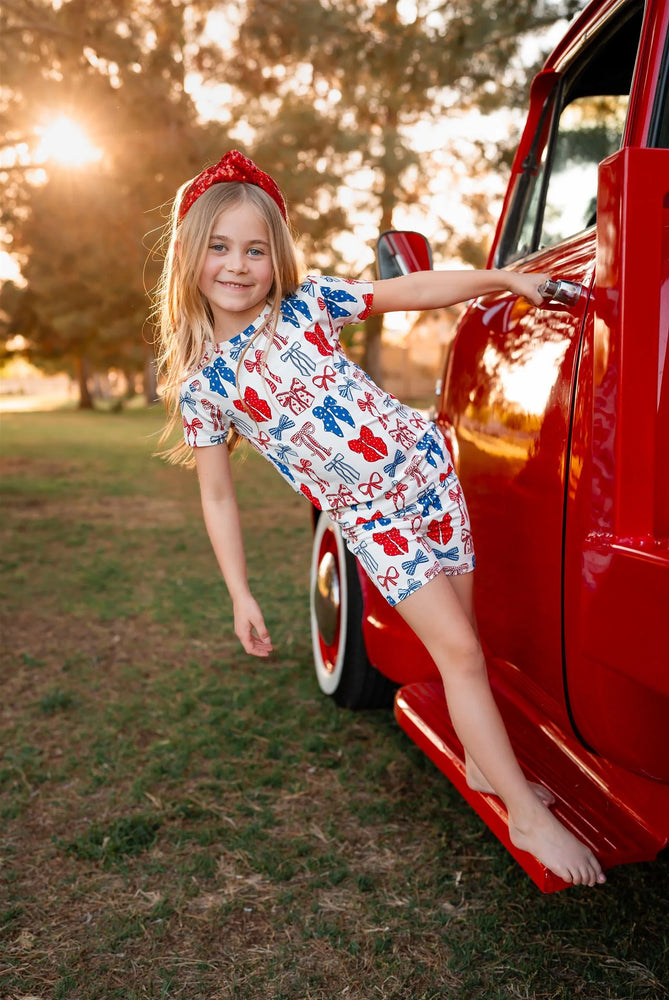 In My Jammers - Red White & Blue Bows Pajama Short Set