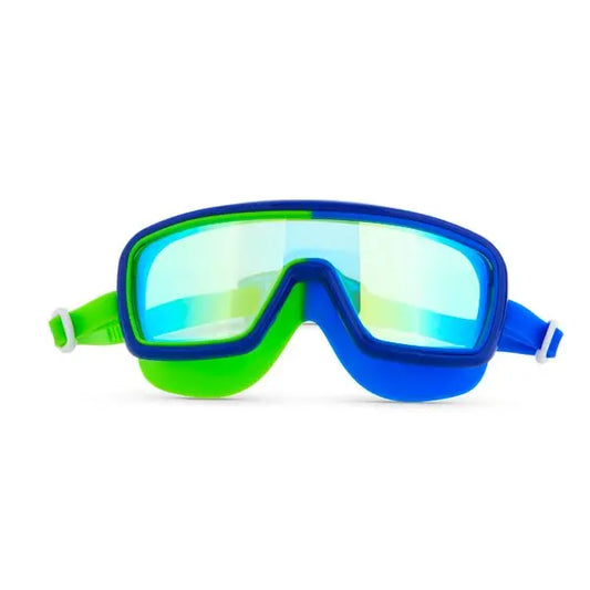 Bling2o Boys' Beam Cyber Swim Goggle with blue and black strap, reflective lenses, designed for kids' swimming and water activities.