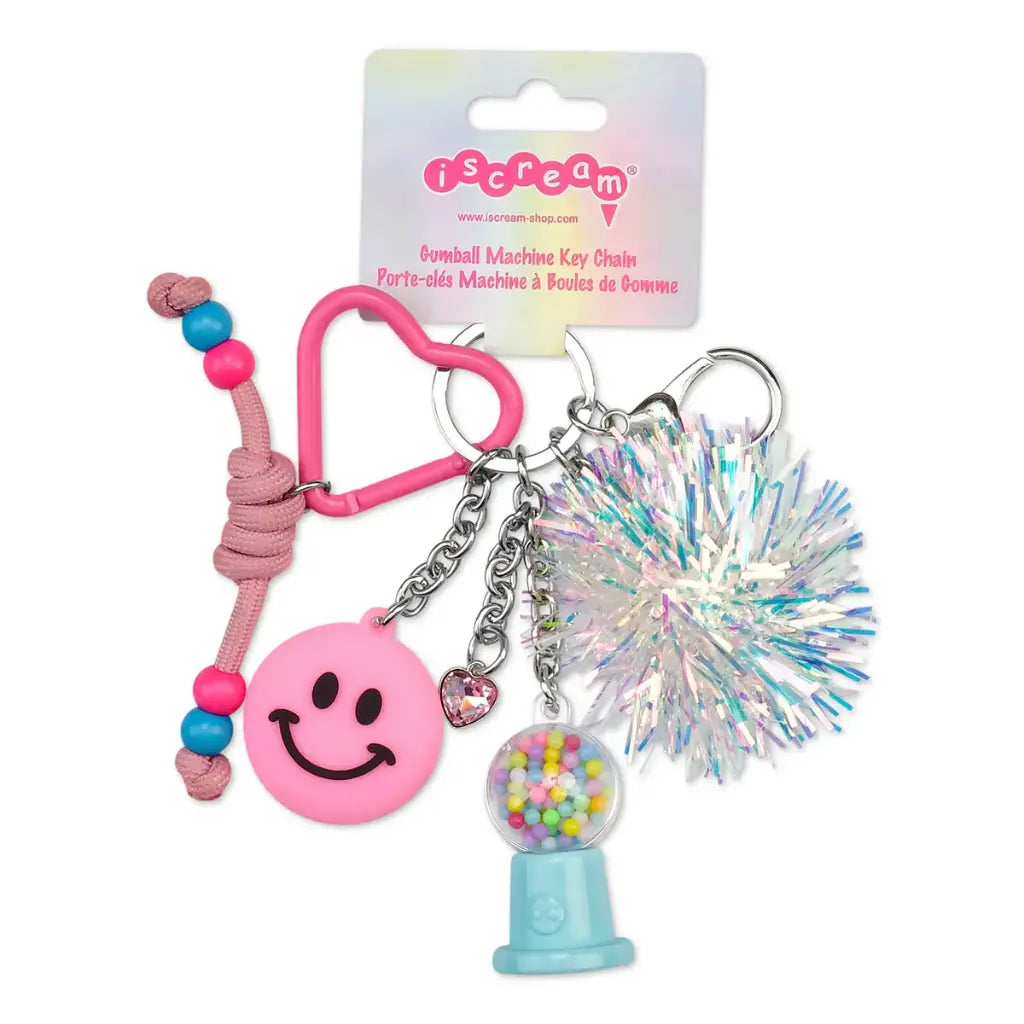 Colorful Iscream Gumball Machine Bag Charm with detailed gumball design, perfect for accessorizing bags and backpacks.