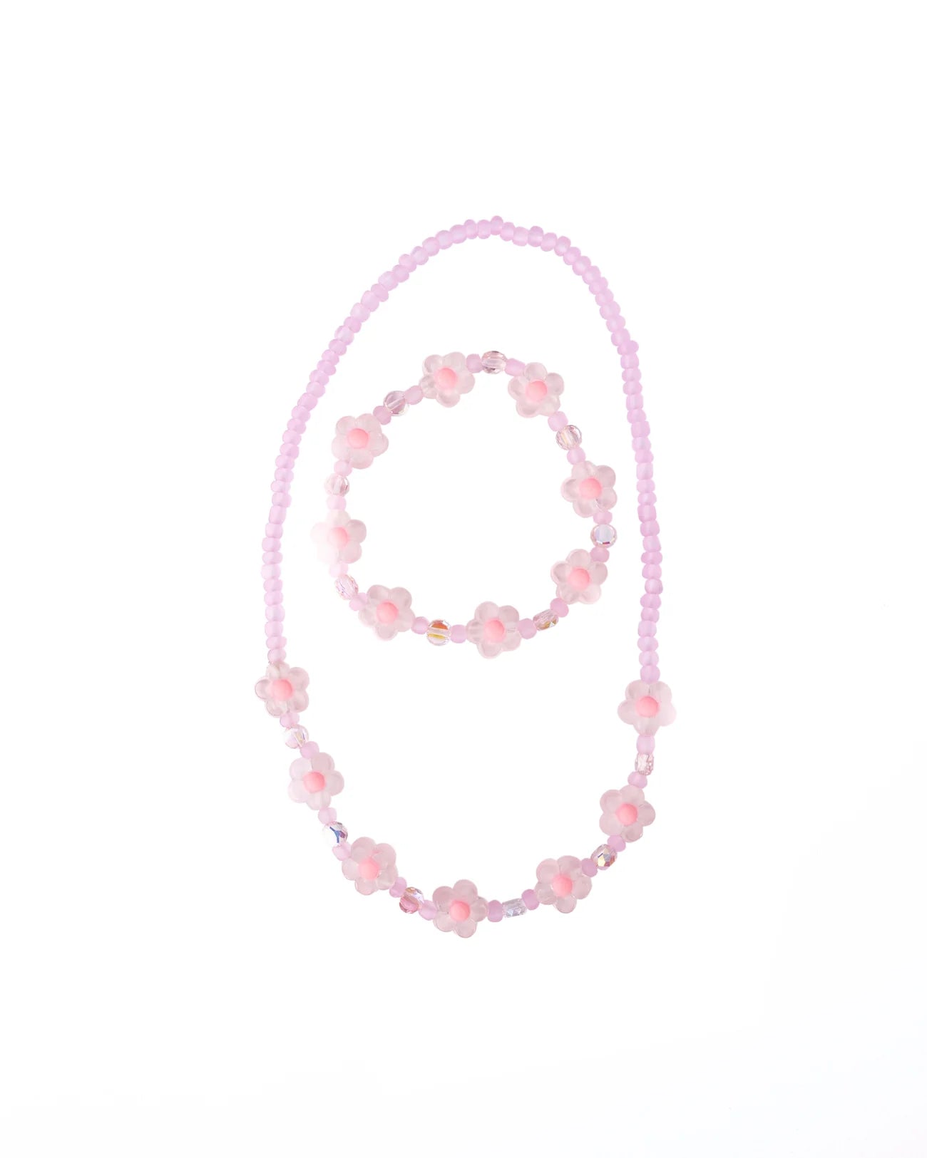 Pink crystal blooms necklace and bracelet set for children by Great Pretenders, featuring colorful floral jewelry for kids.