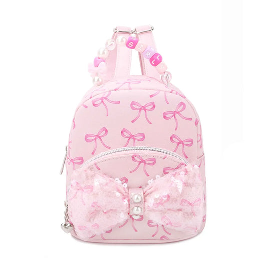 Sequin Bow Printed Micro Mini Backpack with Beaded Top