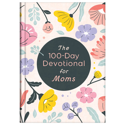 Open daily devotional book for moms titled The 100-Day Devotional For Moms by Barbour Publishing, Inc., featuring inspirational pages.