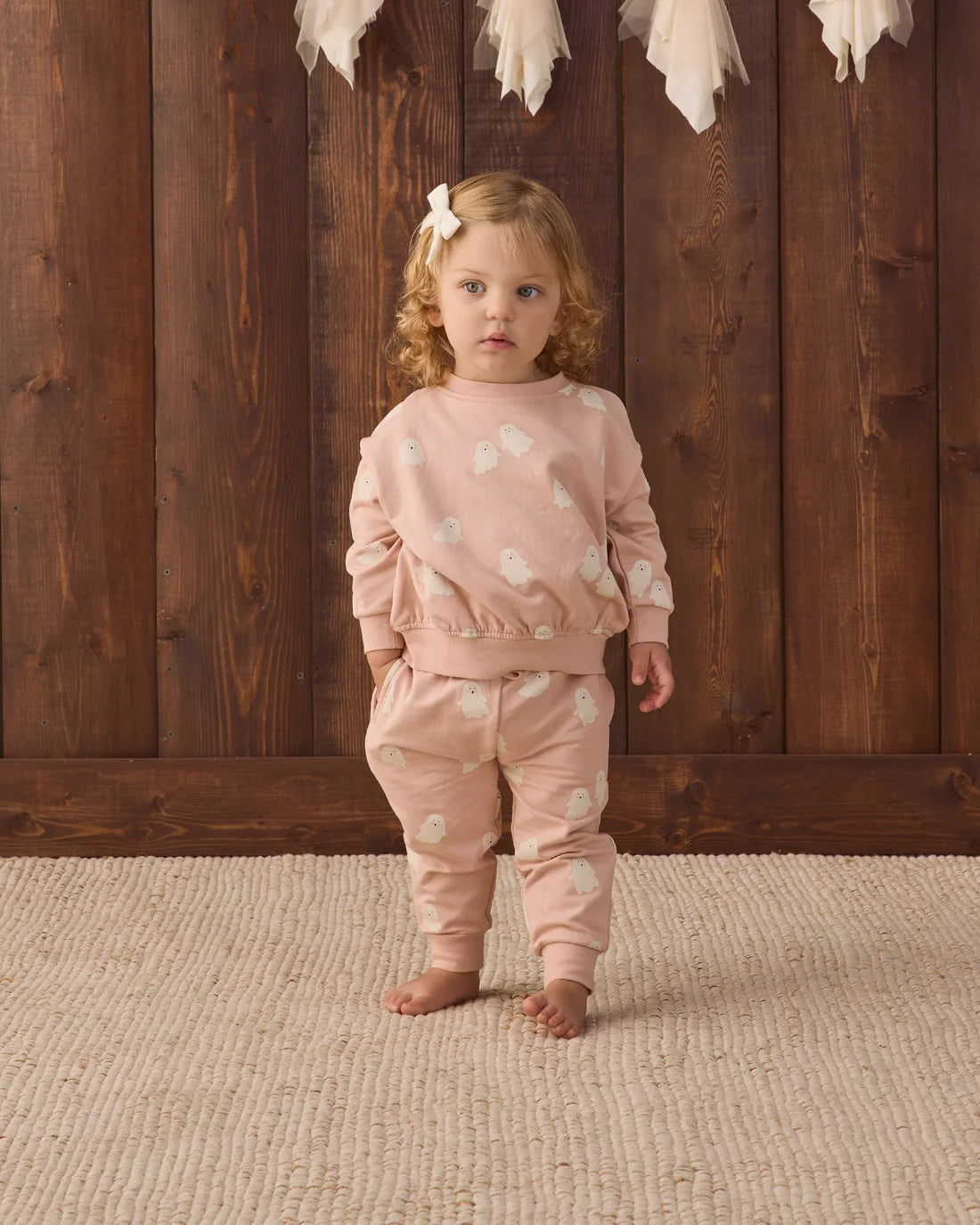 Quincy Mae Sweet Ghost relaxed fleece sweatpant in soft, cozy fabric with a relaxed fit and ghost pattern design.