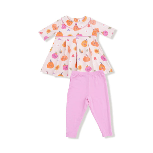 Pink Autumn Pumpkins Box Pleat Dress Set