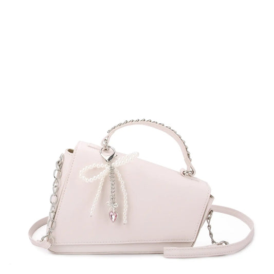 Angled Flap Front Crossbody Bag with Charm