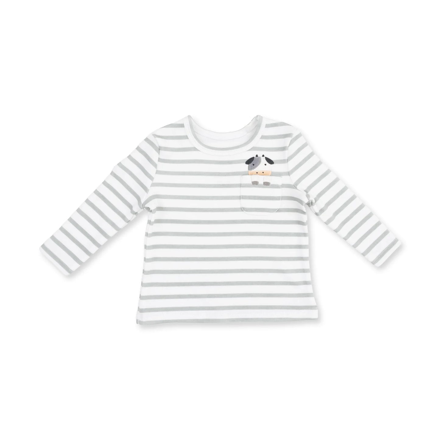 Angel Dear Cows Pocket Applique long sleeve shirt featuring a cute cow design and front pocket on a soft fabric background.