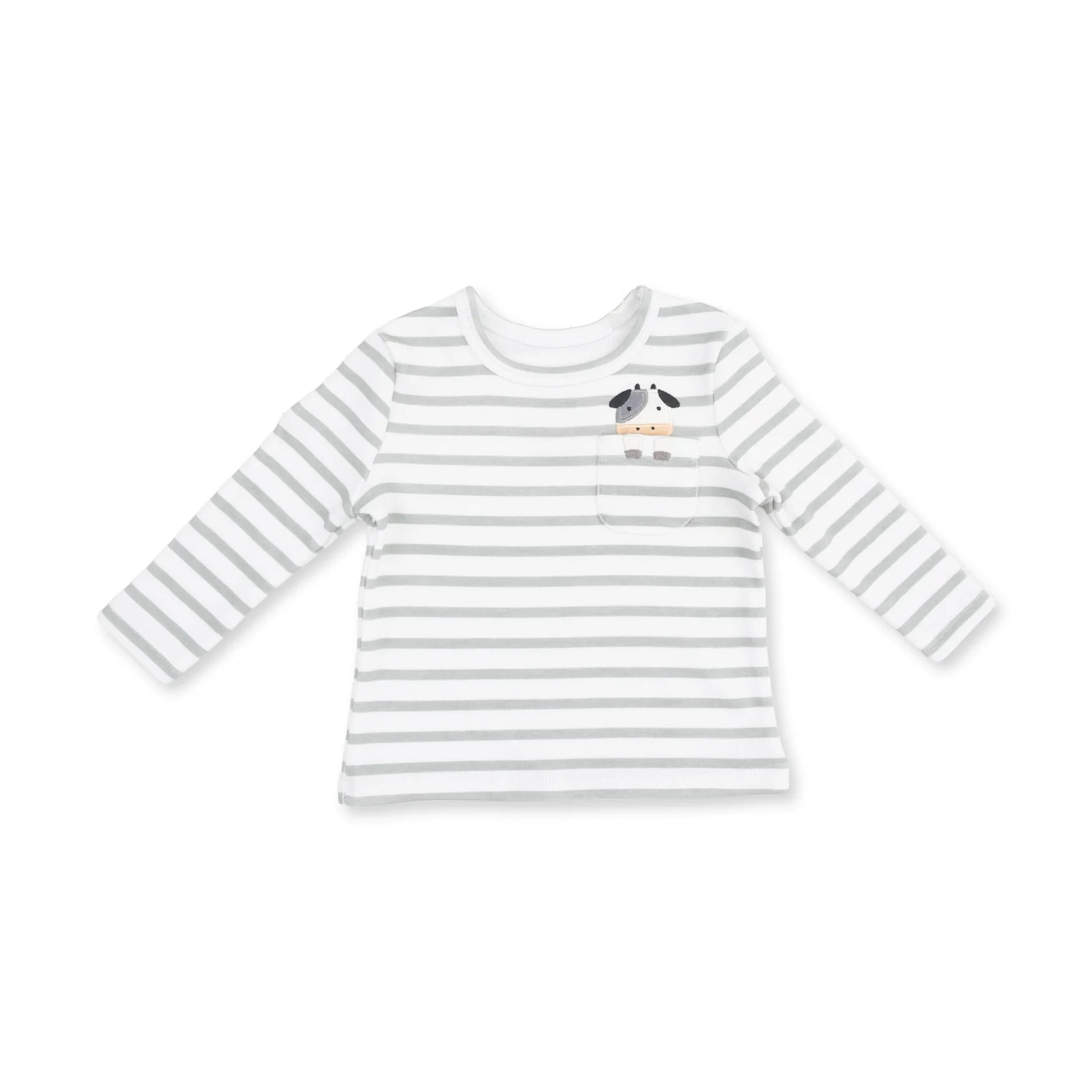 Angel Dear Cows Pocket Applique long sleeve shirt featuring a cute cow design and front pocket on a soft fabric background.