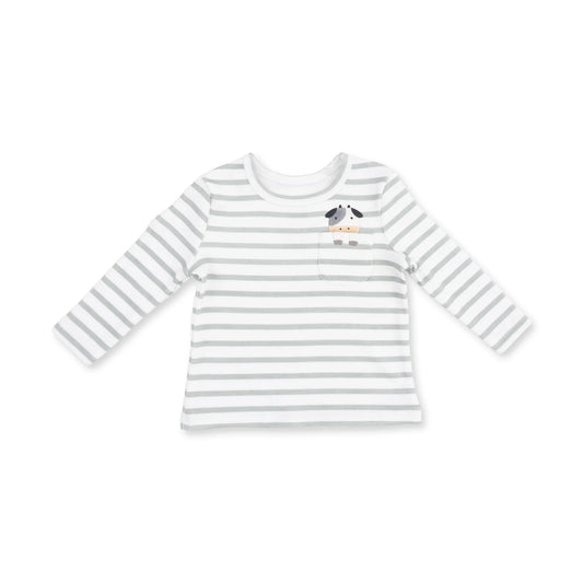 Angel Dear Cows Pocket Applique long sleeve shirt featuring a cute cow design and front pocket on a soft fabric background.