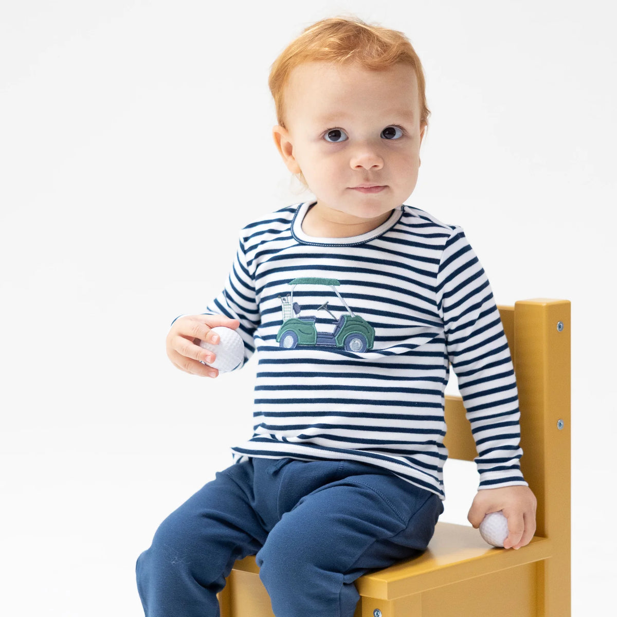 Angel Dear golf applique long-sleeve shirt featuring a playful golf-themed design, perfect for casual kids' wear.